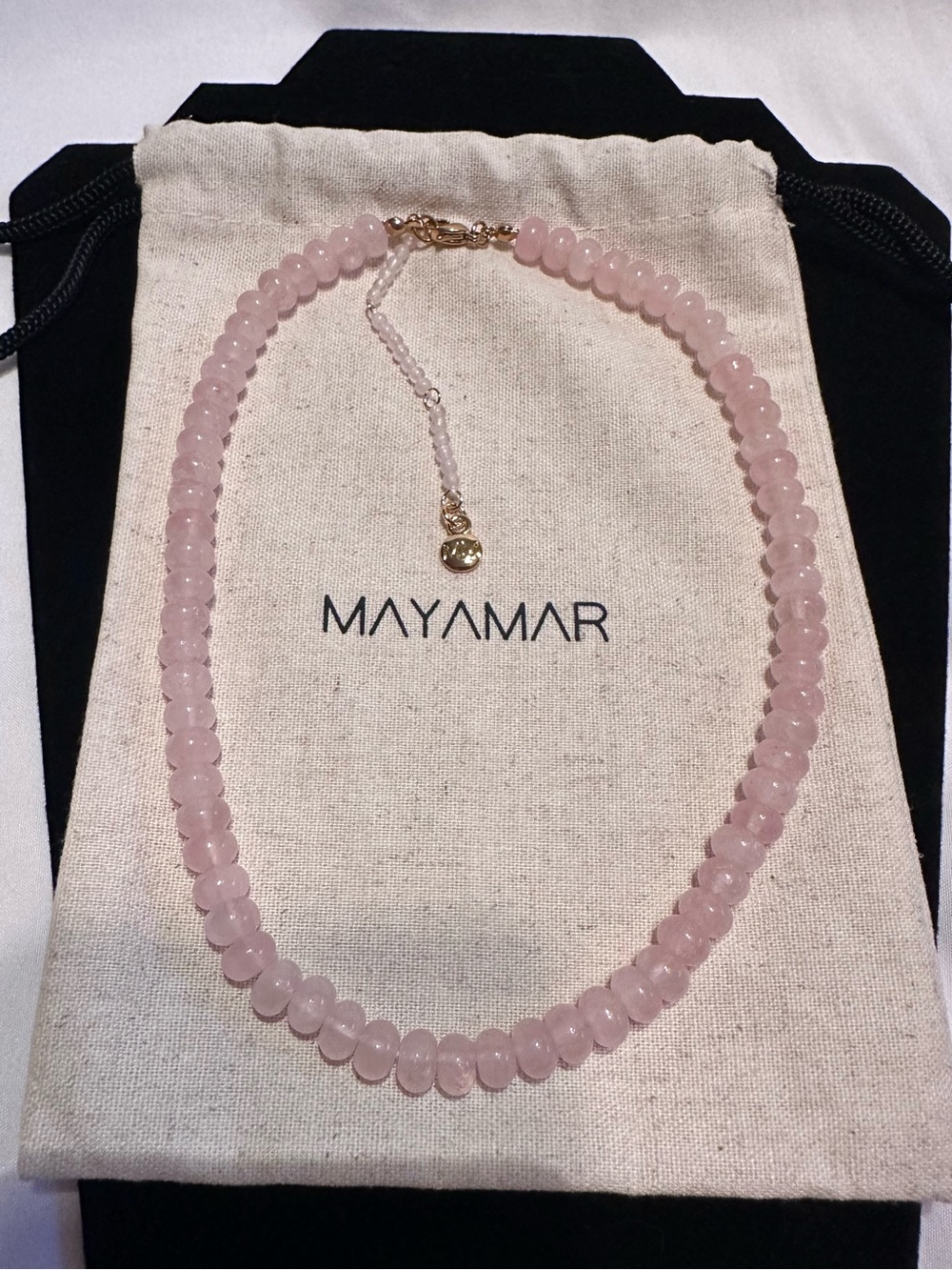 Mayamar NWT Natural Pink Agate Bead Choker Necklace Gold Plated Dust Bag New
